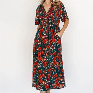 Baltic Born Red Floral Midi Dress